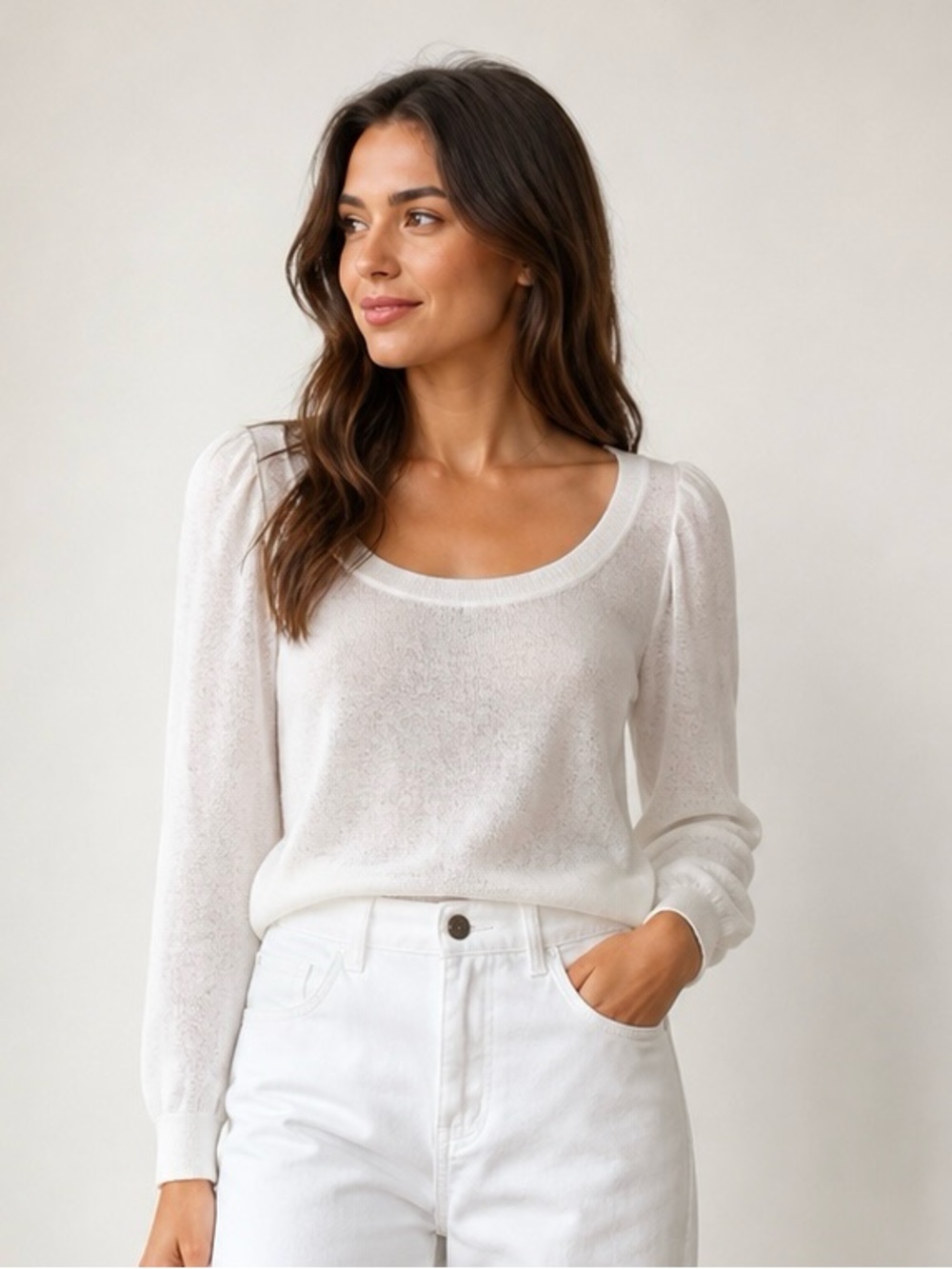 Emporio Armani White Sheer Shimmer Knit Top Italy 38 XS S Designer
